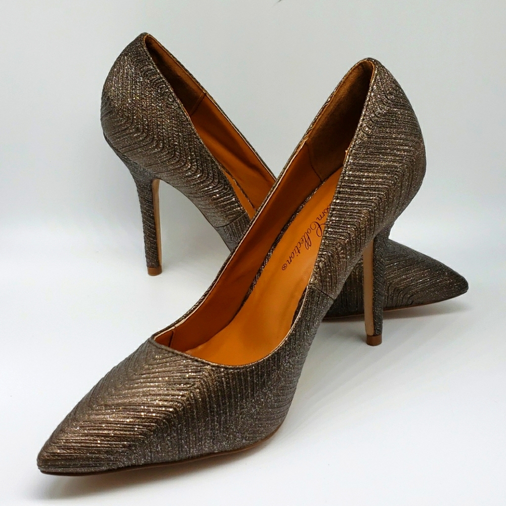 Herringbone Bronze Sparkle Pumps GORGEOUS - Picture 10 of 11